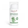 Artemisia Gel_Front_White BG Eine weiße Pumpflasche mit der Aufschrift Artemisia Gel 30 ml mit grünen Kräutermotiven und einem grünen Kreis mit der Aufschrift „Rein natürlich“. Enthält Bio-Aloe Vera und Weihrauch. Jetzt Artemisia Gel 30ml kaufen.