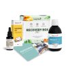 Eine Auswahl an kingnature Gesundheitsprodukten, wie Vitamin D3 Tropfen, Zink Vida Tropfen, eine Omega-3 Flasche, die Recovery Box PN1 aus dem PEP-Protokoll Immun Sortiment und zwei grüne Gutscheine, angeordnet auf weißem Hintergrund.