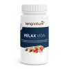 Eine weiße Flasche mit der Aufschrift „Relax Vida“ enthält ein Nahrungsergänzungsmittel; auf dem Etikett sind Wurzeln und Beeren abgebildet und die Zutaten sind auf Deutsch aufgeführt.