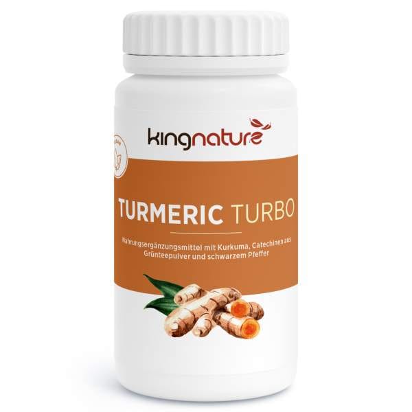 Turmeric-Turbo_Erwachsene_V1.2-Front Eine weiße Flasche mit der Aufschrift „Recovery Box“ enthält Kurkumawurzeln und gibt an, dass es sich um ein Nahrungsergänzungsmittel mit Curcumin, Catechinen, Grünteepulver und schwarzem Pfeffer handelt.