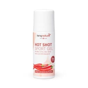 kingnature - Hot Shot Sport Gel kingnature, Hot Shot Sport Gel, Gel, Roll on, 100% natürlich, wärmendes Gel, Bio, Aloe Vera, Regeneration der Muskel, gute Hautverträglichkeit, keine Tierversuche, Naturkosmetik, Swiss Made, vegan, schmerzende Muskeln, schnell einziehend, wärmend, Regeneration der Muskeln, Bio-Anbau, Chili, Habanero, frei von Aloin, Hautschicht, ätherische Öle, fettfrei, wasserbasiert, dünne Schicht, Capsaicins, Dose, Roll On