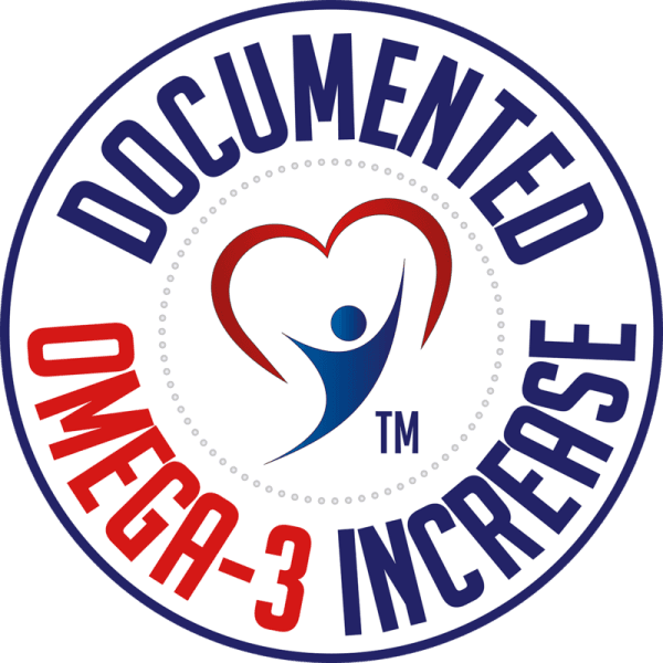 omega-3_increase_TM_(red_and_blue) Ein rundes Schild mit der Aufschrift „Krill Vida Omega-3-Fettsäuren kaufen“ und „Dokumentierte Omega-3-Erhöhung“ umgibt eine stilisierte blaue Figur mit einem roten Herzumriss darüber auf weißem Hintergrund.